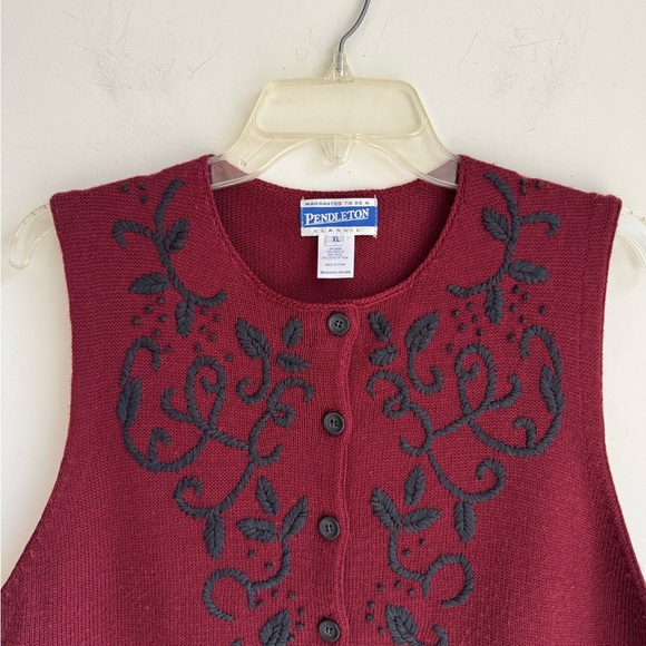 PENDLETON Burgundy Embroidered Wool Blend Vest XL - Picture 4 of 5